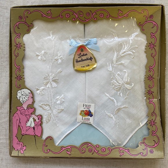 Boxed Set of 2 Vintage Ladies Embroidered Handkerchiefs - Picture 1 of 3